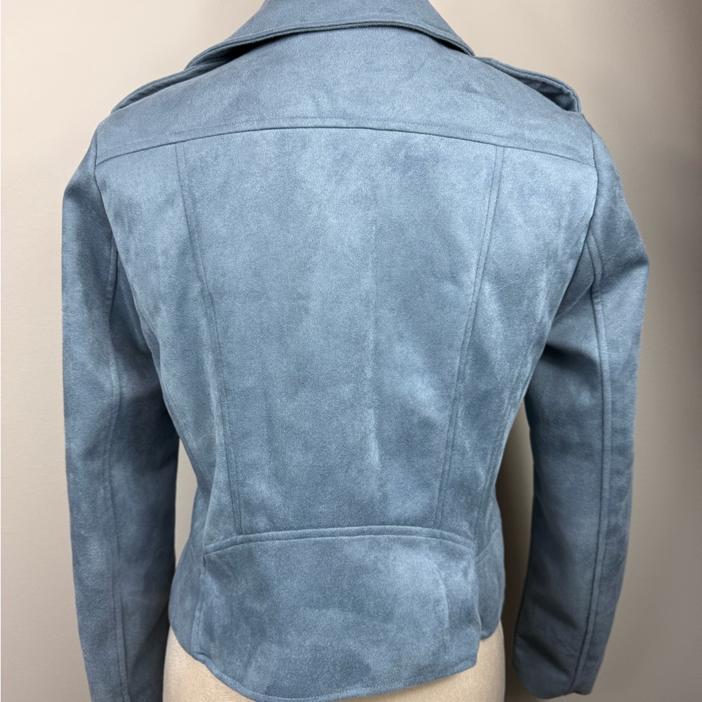 BB Dakota Steve Madden blue faux suede moto zip jacket size small - Picture 7 of 13